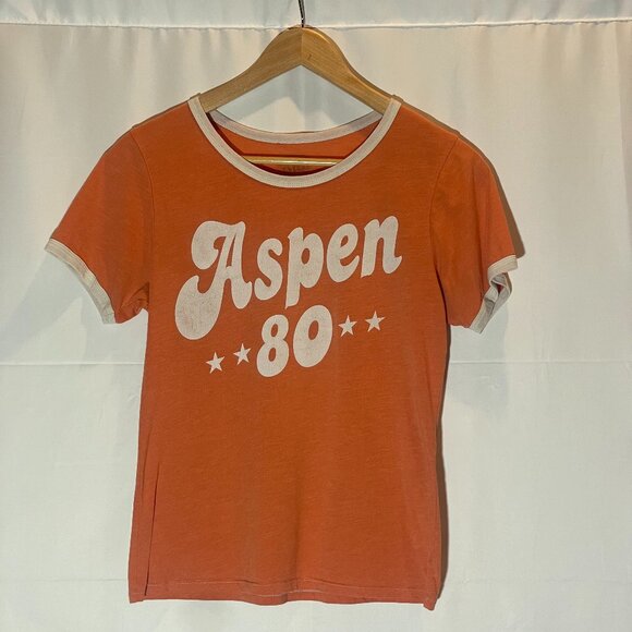 Orange Ringer Women's Tee "Aspen 80" by Brew City Cotton Size Small - Picture 1 of 5